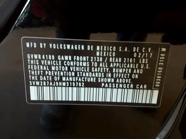 3VW2B7AJ9HM319762 - 2017 VOLKSWAGEN JETTA S 黑色 照片 10