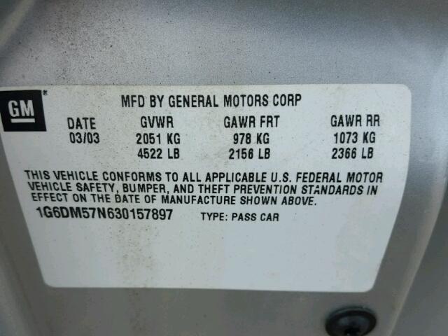 1G6DM57N630157897 - 2003 CADILLAC CTS SILVER photo 10