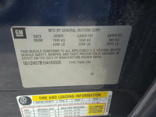 1G1ZH57B194160326 - 2009 CHEVROLET MALIBU 1LT 蓝色 照片 10