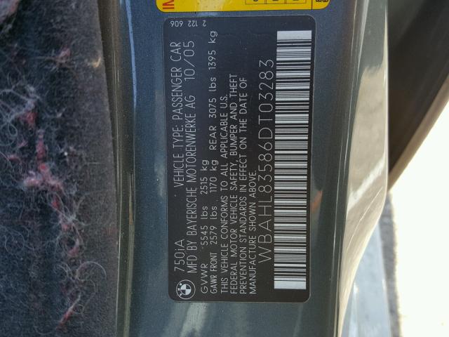 WBAHL83586DT03283 - 2006 BMW 750 I GRAY photo 10