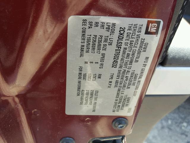 2CKDL63F076024532 - 2007 PONTIAC TORRENT RED photo 10