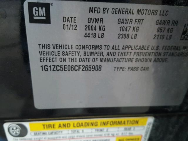 1G1ZC5E06CF265908 - 2012 CHEVROLET MALIBU 1LT 黑色 照片 10