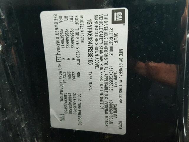 1GYFK63847R238166 - 2007 CADILLAC ESCALADE BLACK photo 10