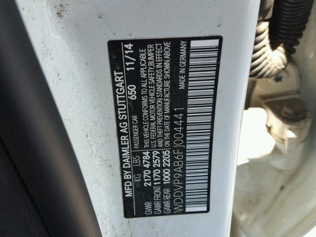 WDDVP9AB6FJ004441 - 2015 MERCEDES-BENZ B ELECTRIC WHITE photo 10