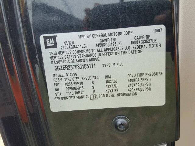 5GZER23708J185171 - 2008 SATURN OUTLOOK XR შავი ფოტო 10