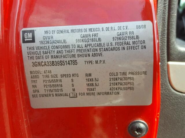 3GNCA33B39S514785 - 2009 CHEVROLET HHR LS RED photo 10