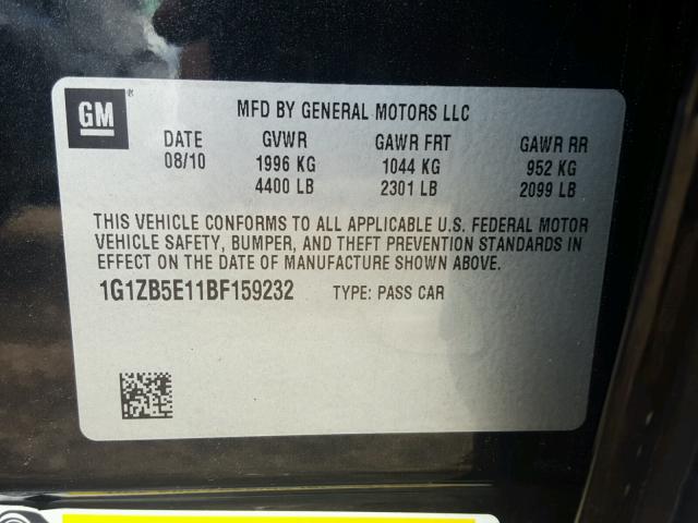 1G1ZB5E11BF159232 - 2011 CHEVROLET MALIBU LS Qara foto 10