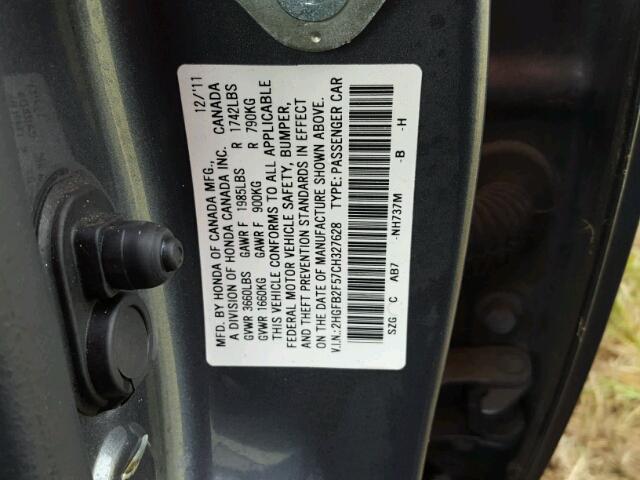 2HGFB2F57CH327628 - 2012 HONDA CIVIC GRAY photo 10