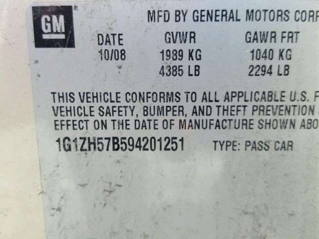 1G1ZH57B594201251 - 2009 CHEVROLET MALIBU 1LT 棕色 照片 10