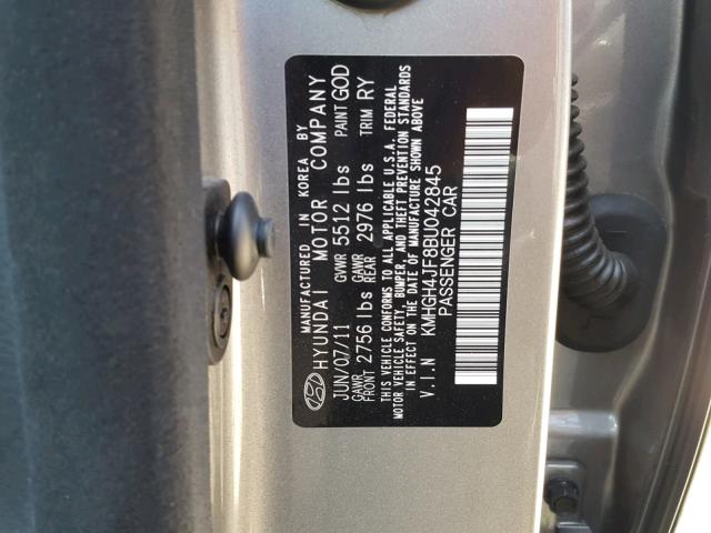 KMHGH4JF8BU042845 - 2011 HYUNDAI EQUUS SIGN GRAY photo 10