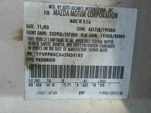 1YVFP80C845N34185 - 2004 MAZDA 6 I Կանաչ լուսանկար 10