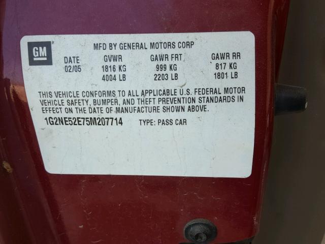 1G2NE52E75M207714 - 2005 PONTIAC GRAND AM S Qırmızı foto 10