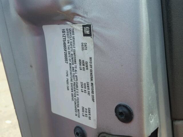 1G1ZT54865F288857 - 2005 CHEVROLET MALIBU LS ვერცხლისფერი ფოტო 10