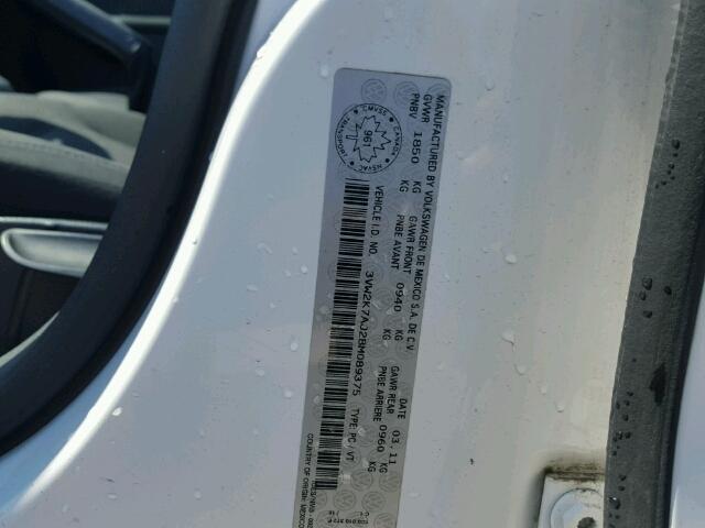 3VW2K7AJ2BM089375 - 2011 VOLKSWAGEN JETTA BASE თეთრი ფოტო 10