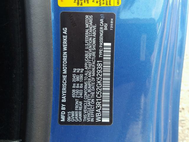 WBA3R1C52GK529381 - 2016 BMW 435 I BLUE photo 10