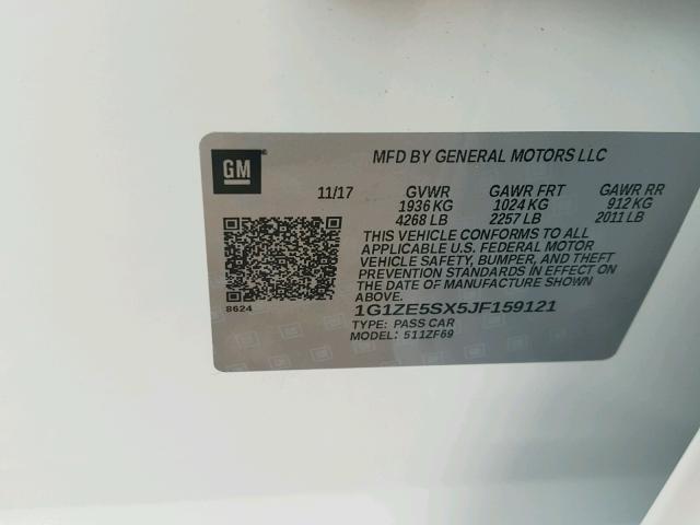 1G1ZE5SX5JF159121 - 2018 CHEVROLET MALIBU PRE WHITE photo 10