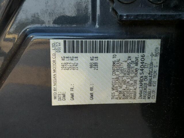 1N4AL2AP8CN540406 - 2012 NISSAN ALTIMA GRAY photo 10