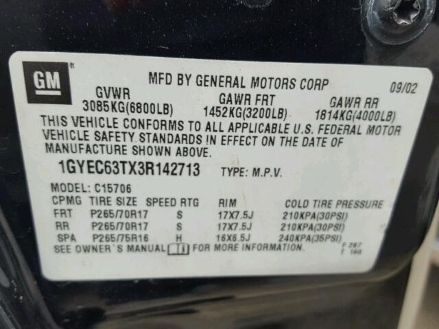 1GYEC63TX3R142713 - 2003 CADILLAC ESCALADE L BLACK photo 10