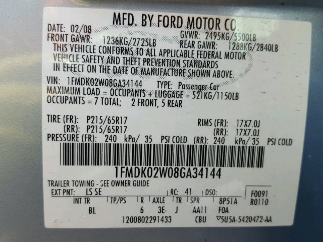 1FMDK02W08GA34144 - 2008 FORD TAURUS X S BLUE photo 10