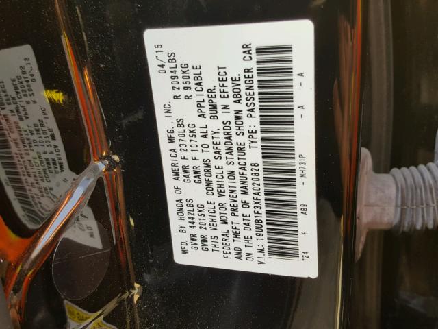 19UUB1F3XFA020828 - 2015 ACURA TLX BLACK photo 10