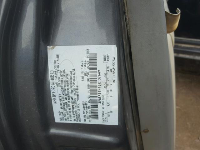 3FAFP31N45R137649 - 2005 FORD FOCUS ZX3 CHARCOAL photo 10