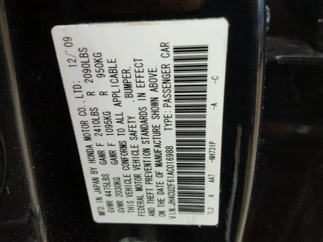 JH4CU2F61AC016988 - 2010 ACURA TSX BLACK photo 10