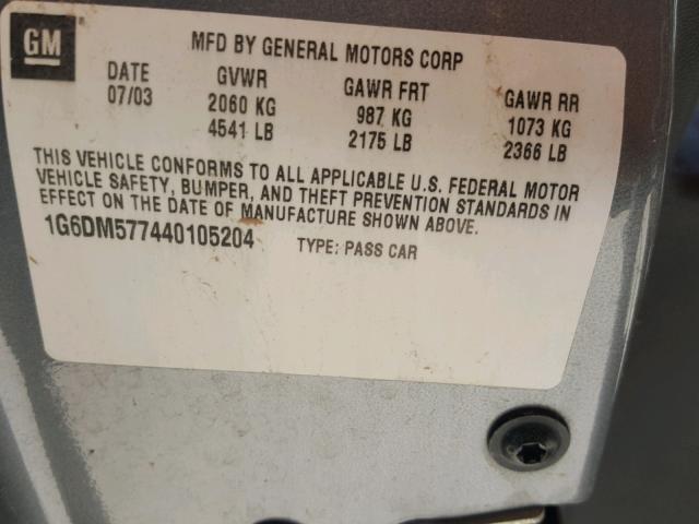 1G6DM577440105204 - 2004 CADILLAC CTS GRAY photo 10