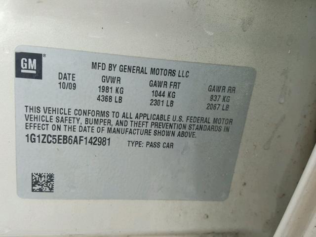 1G1ZC5EB6AF142981 - 2010 CHEVROLET MALIBU 1LT GOLD photo 10