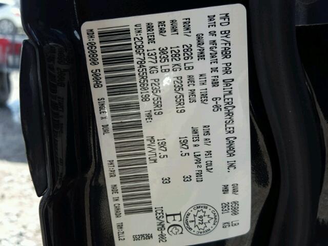 2C8GF78455R560198 - 2005 CHRYSLER PACIFICA L 黑色 照片 10