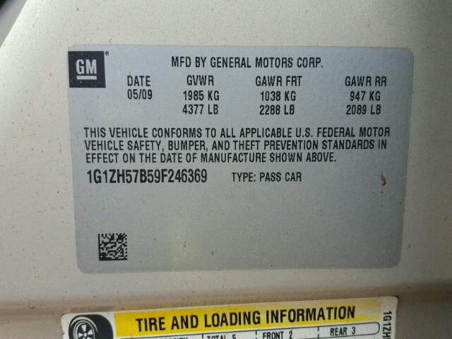 1G1ZH57B59F246369 - 2009 CHEVROLET MALIBU GOLD photo 10
