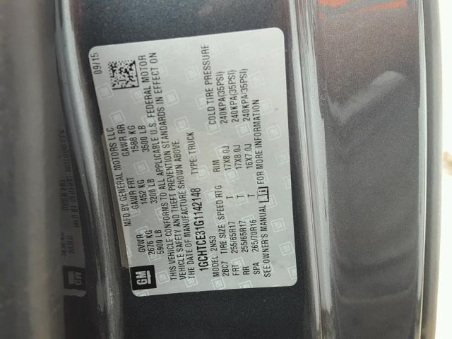 1GCHTCE31G1142148 - 2016 CHEVROLET COLORADO L GRAY photo 10