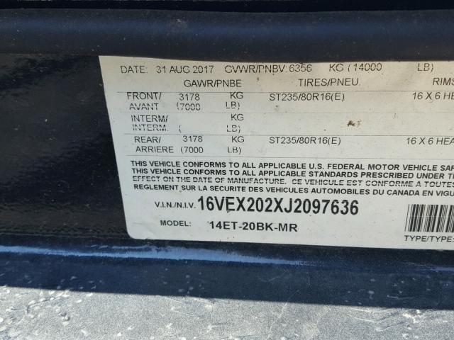 16VEX202XJ2097636 - 2018 UTILITY TRAILER BLACK photo 10