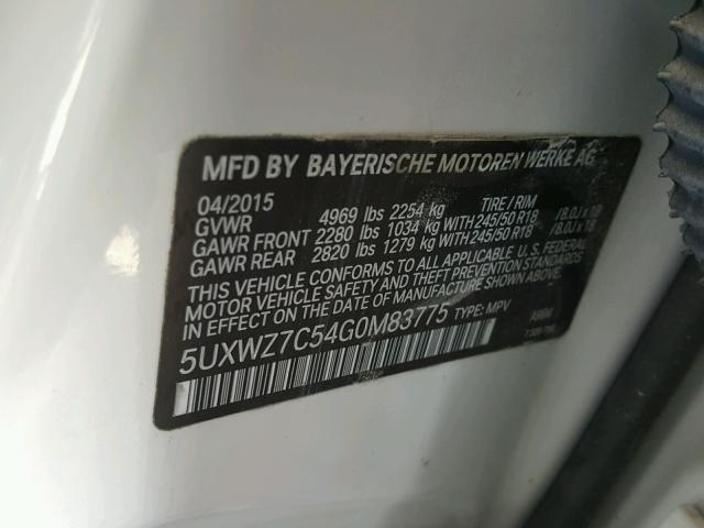 5UXWZ7C54G0M83775 - 2016 BMW X3 SDRIVE2 WHITE photo 10