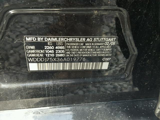 WDDDJ75X36A019776 - 2006 MERCEDES-BENZ CLS 500C BLACK photo 10