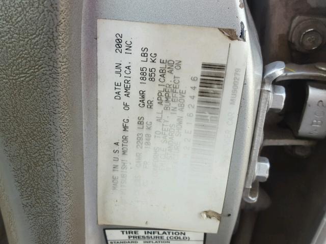 4A3AA46H22E162446 - 2002 MITSUBISHI GALANT ES SILVER photo 10