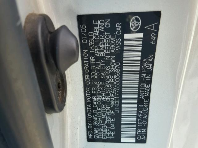 JTKDE177650036870 - 2005 TOYOTA SCION TC 银色 照片 10