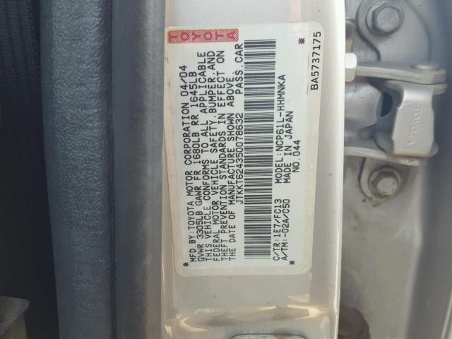 JTKKT624350078632 - 2005 TOYOTA SCION XA SILVER photo 10