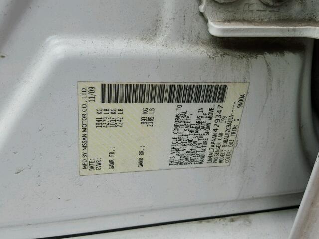 1N4AL2AP4AN429347 - 2010 NISSAN ALTIMA BAS WHITE photo 10