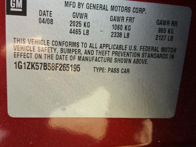 1G1ZK57B58F265195 - 2008 CHEVROLET MALIBU LTZ 勃艮第红 照片 10