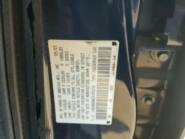 1HGCM56847A182416 - 2007 HONDA ACCORD EX BLUE photo 10