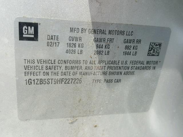 1G1ZB5ST9HF227226 - 2017 CHEVROLET MALIBU LS 银色 照片 10