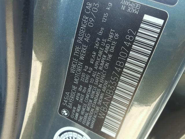 WBANB33574B107482 - 2004 BMW 545 I GRAY photo 10