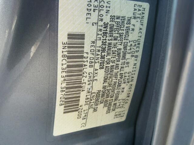 3N1BC13E39L387028 - 2009 NISSAN VERSA S SILVER photo 10