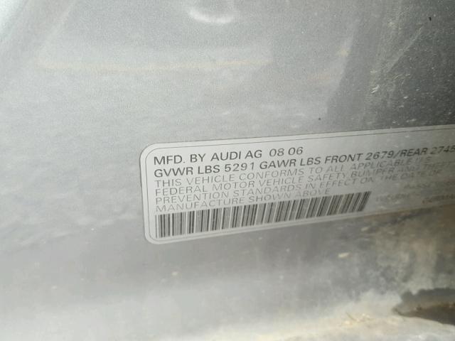 WAUDH74F27N040012 - 2007 AUDI A6 3.2 QUA GRAY photo 10