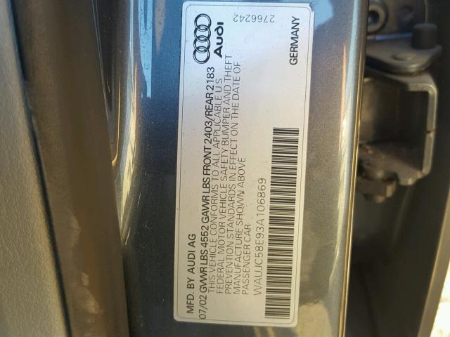 WAUJC58E93A106869 - 2003 AUDI A4 1.8T GRAY photo 10