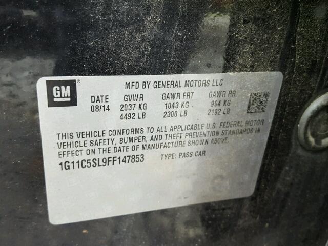 1G11C5SL9FF147853 - 2015 CHEVROLET MALIBU 1LT BLACK photo 10