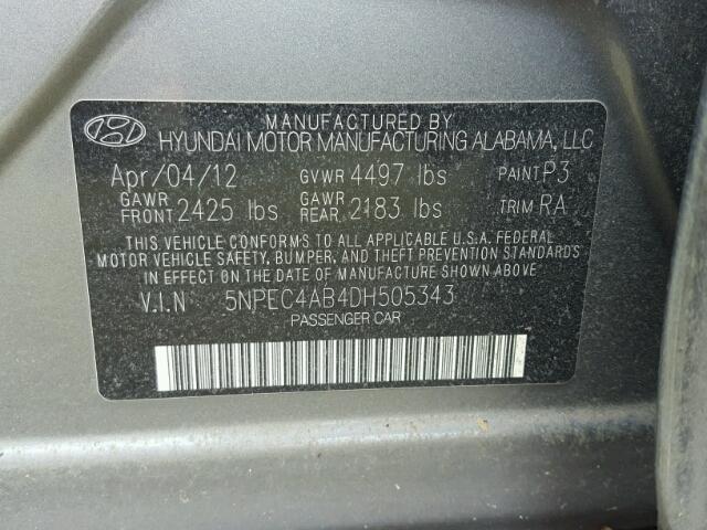 5NPEC4AB4DH505343 - 2013 HYUNDAI SONATA CHARCOAL photo 10