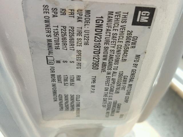 1GNDV23187D127950 - 2007 CHEVROLET UPLANDER L 银色 照片 10