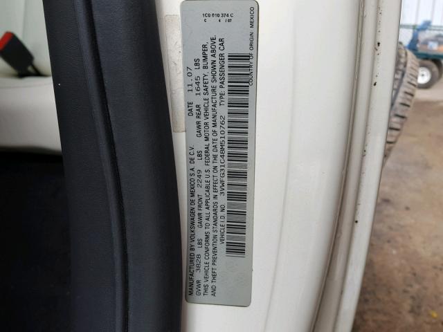 3VWFG31C48M510762 - 2008 VOLKSWAGEN NEW BEETLE თეთრი ფოტო 10