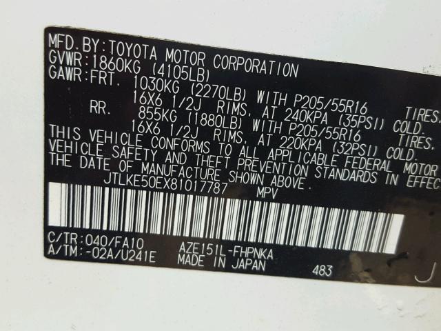 JTLKE50EX81017787 - 2008 TOYOTA SCION XB Weiß Foto 10